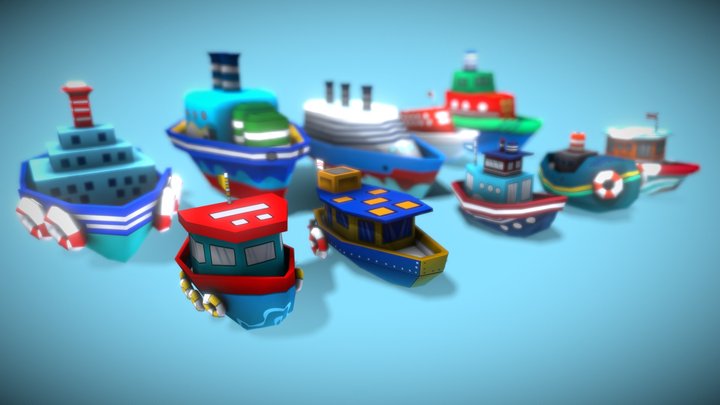 Cartoon Ship Pack 3D Model