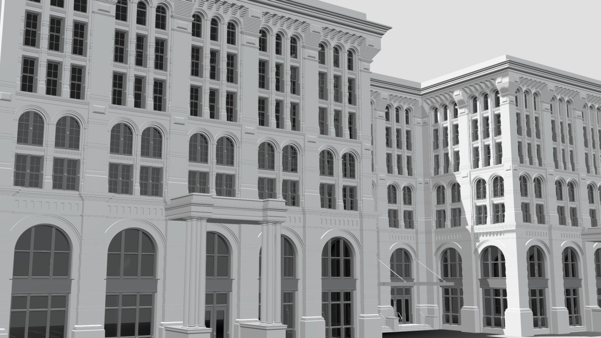 3D model Commercial Building Facade 21 FBX - This is a 3D model of the Commercial Building Facade 21 FBX. The 3D model is about a white building with many windows.
