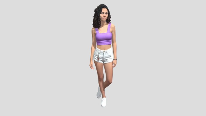 Lilac Ribbed Crop Top with White Denim Shorts – Modelo 3D gratuito STL
