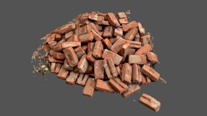 Photoscan Low-poly Brick Rubble rocky pile 3D Model