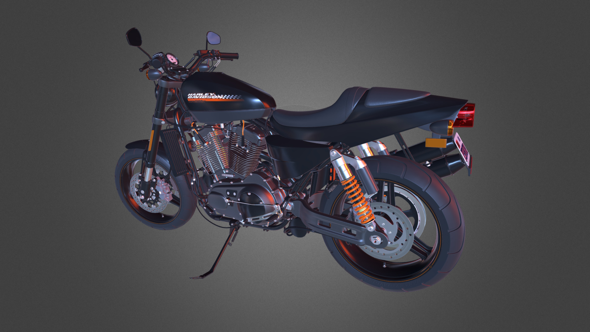 3D model Harley Davidson XR1200x - This is a 3D model of the Harley Davidson XR1200x. The 3D model is about a black and red motorcycle.