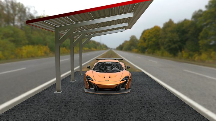 CARPORT WITH FLAT TECH PANELS & MCLAREN 3D Model