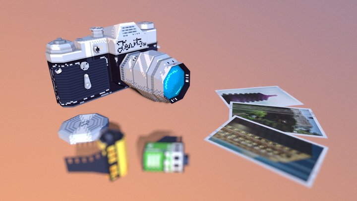 Lowpoly pixelart camera 3D Model