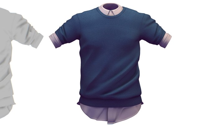 Cartoon High Poly Subdivision Blue Sweater Shirt 3D Model