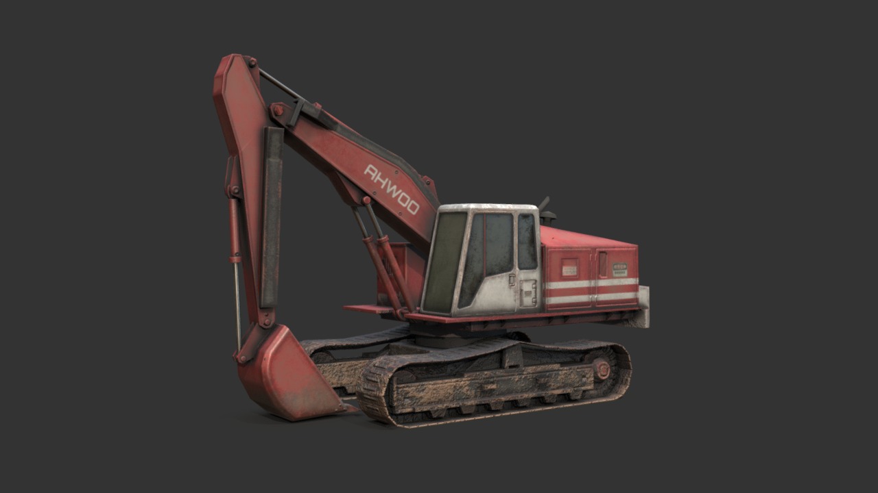 3D model Excavator - This is a 3D model of the Excavator. The 3D model is about a red and white tractor.