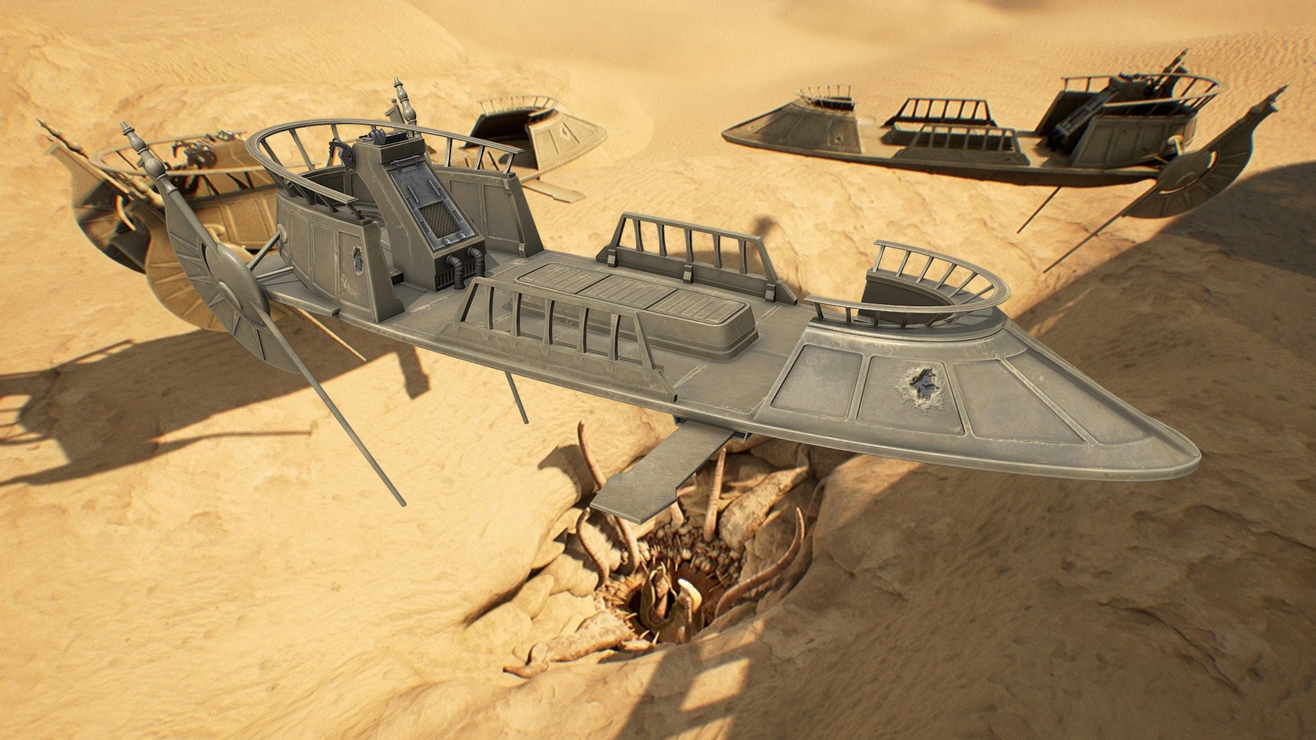 3D model Desert Skiff - This is a 3D model of the Desert Skiff. The 3D model is about a group of military planes.
