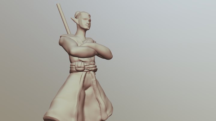 Elf Monk D&D Mini 3D Model