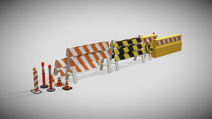 construction road barriers low poly 3D Model