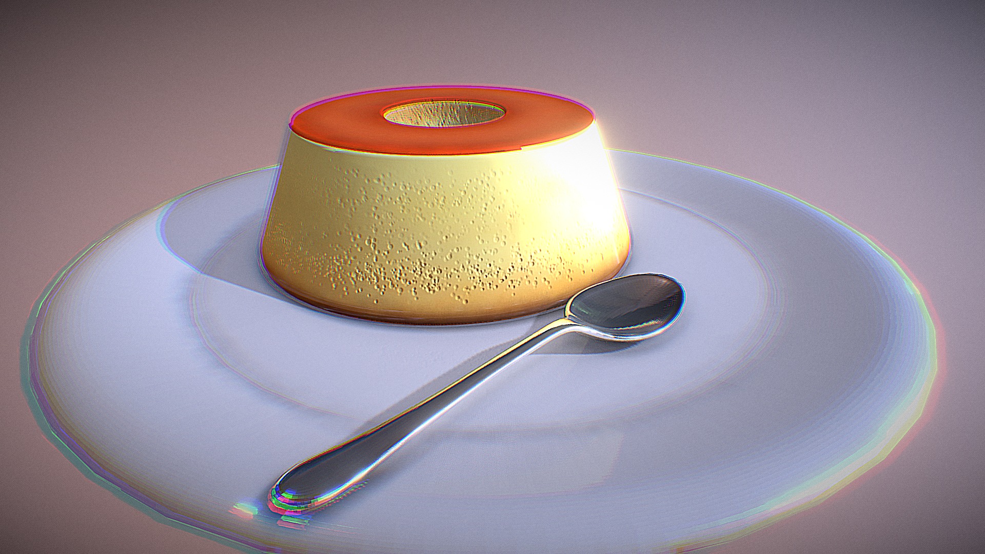 3D model Mini Flan (Mini pudim) - This is a 3D model of the Mini Flan (Mini pudim). The 3D model is about a bowl with a spoon in it.