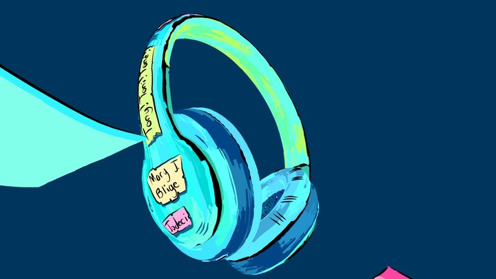 R&B Headphones & Sticky Notes - 3D Illustration 3D Model
