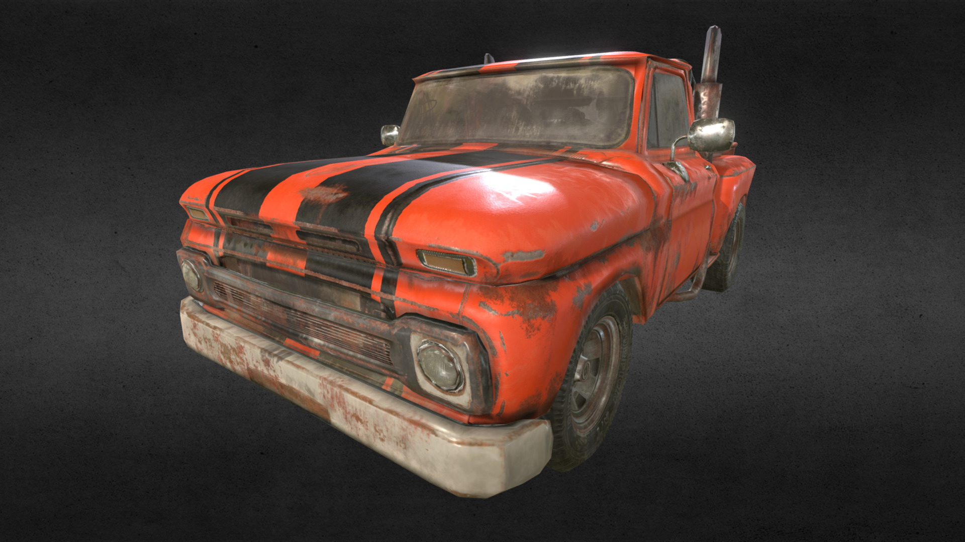 3D model Chevrolet pickup truck - This is a 3D model of the Chevrolet pickup truck. The 3D model is about a red car parked on a black surface.