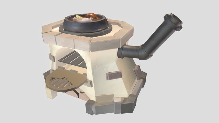 Low Poly Outdoor Cooking Stove 3D Model