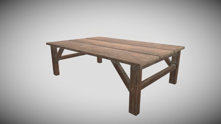 Old wooden dining table 3D Model