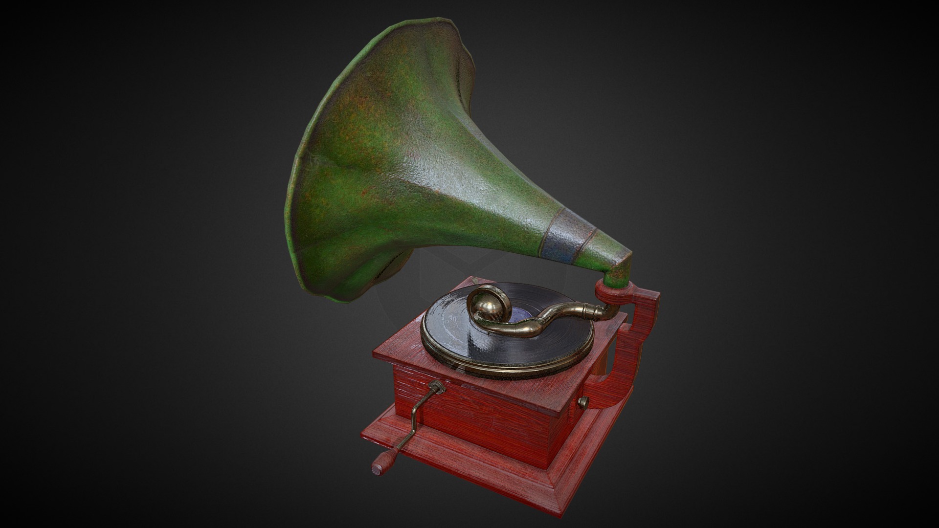 3D model Phonograph - This is a 3D model of the Phonograph. The 3D model is about a green hat on a red box.