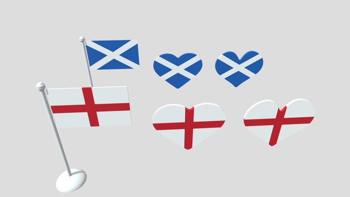 Heart Shaped England and Scotland Flag 3D Model