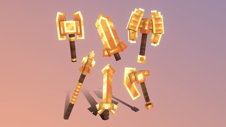 Gold RPG Weapons 3D Model
