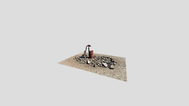Red Barrel on Rocks 3D Model