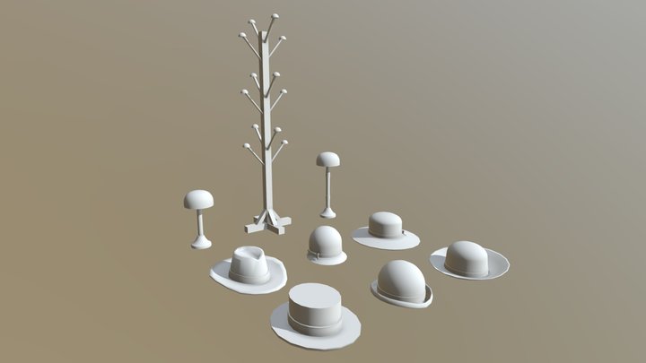 Hats and Hat Rack Props 3D Model