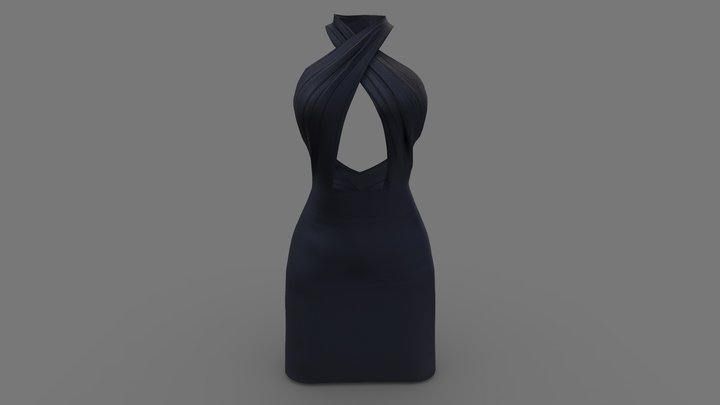 Candice Cross Front Halterneck Female Midi Dress 3D Model