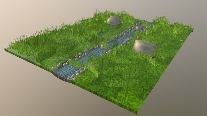 River & Vegetation Scene 3D Model