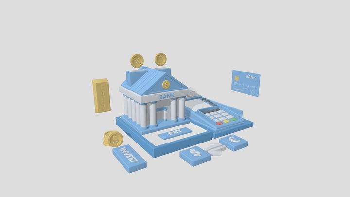 Bank Terminal Finance Low Poly 3D Model