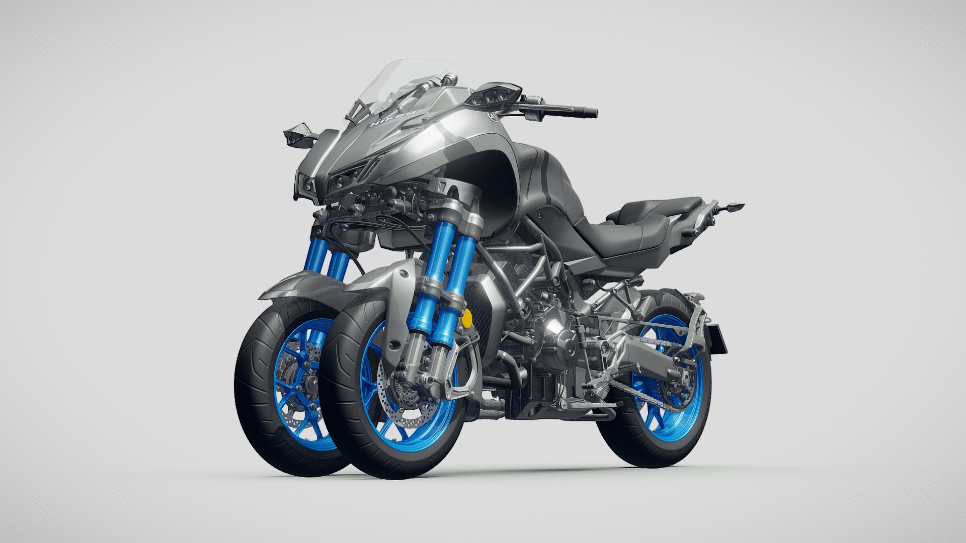 3D model Yamaha Niken 2019 - This is a 3D model of the Yamaha Niken 2019. The 3D model is about a motorcycle with blue and black tires.