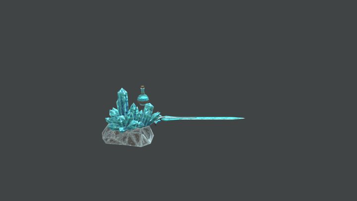 Fantasy Props Crystal. Sword, Potion 3D Model