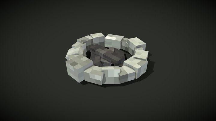 Simple Doused Camp Fire in Minecraft Style 3D Model