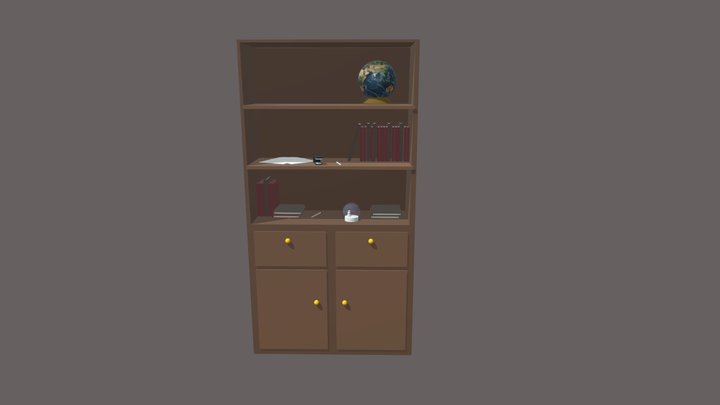 Bookshelf with globe, pens and books 3D Model