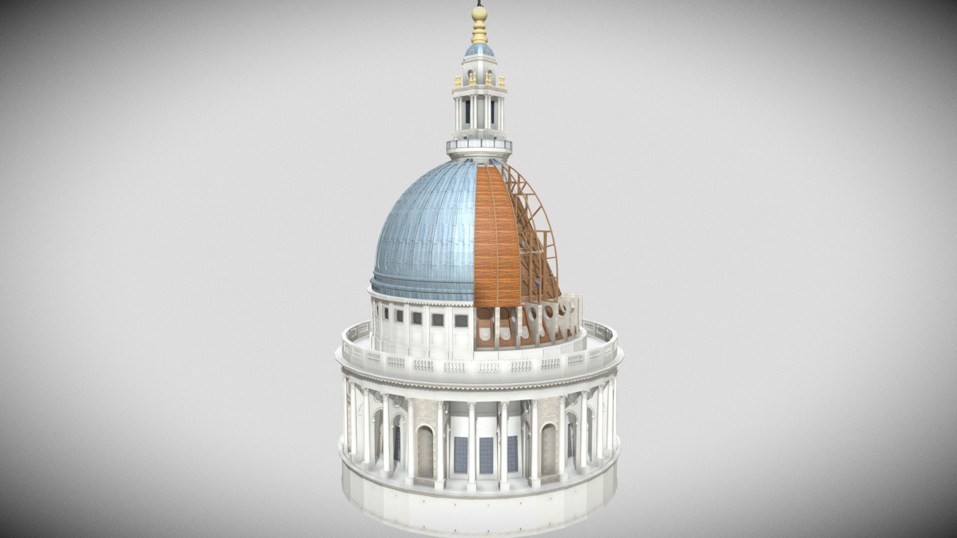 3D model St. Paul’s Cathedral Dome – London - This is a 3D model of the St. Paul's Cathedral Dome - London. The 3D model is about a building with a tower.
