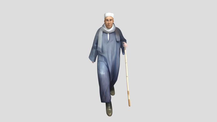 elderly man walking with a cane 3D Model