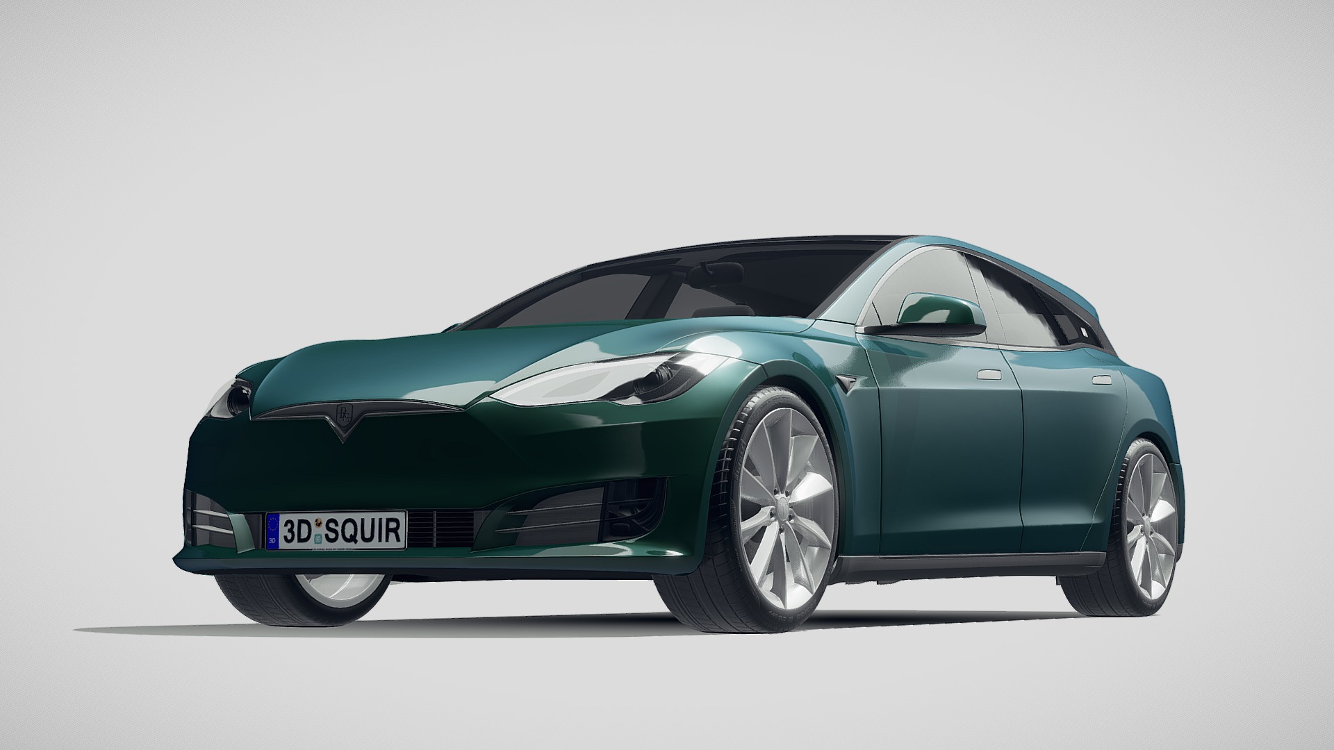 3D model Tesla Model S Shooting Brake 2019 - This is a 3D model of the Tesla Model S Shooting Brake 2019. The 3D model is about a green car with a white background.