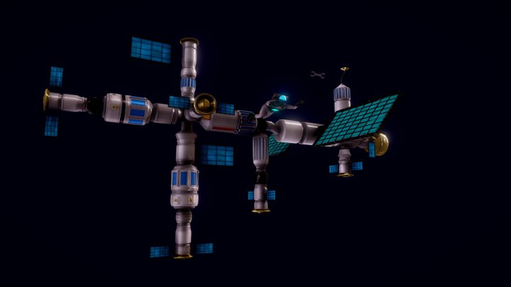 Spaceman Losing Spanner in Space 3D Model