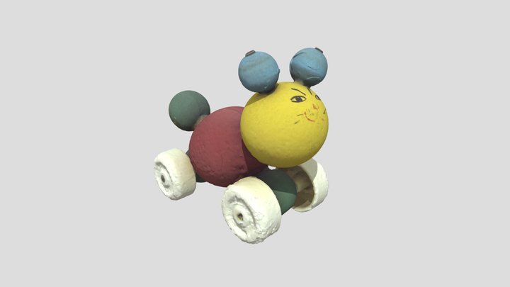 A wooden ball animal, A cat, A toy 3D Model