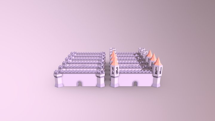 Low Poly Style Castle Wall pack 3D Model
