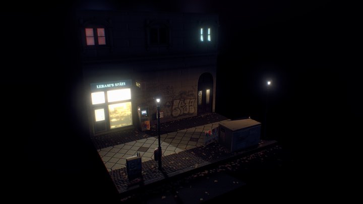 Lowpoly Berlin street at night 3D Model