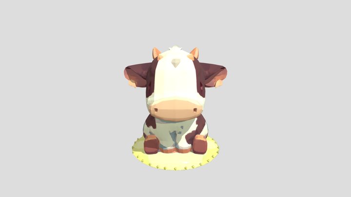 cute cartoon baby cow sitting on grass 3D Model