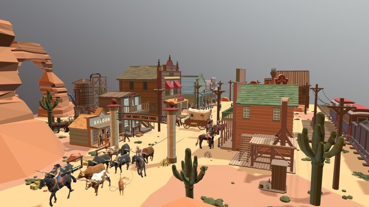 3D Low poly model （western town） 3D Model