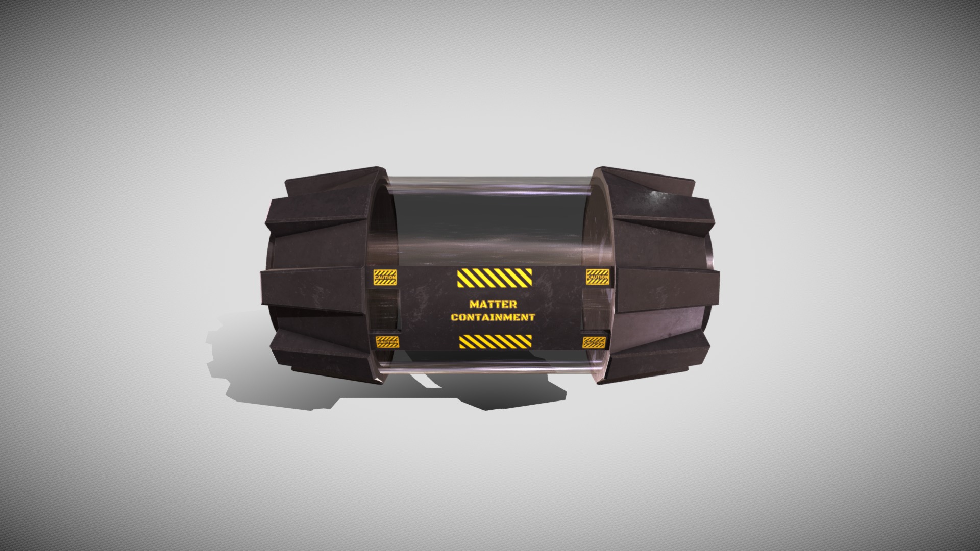 3D model Anti-matter Container - This is a 3D model of the Anti-matter Container. The 3D model is about a black rectangular object with yellow text.