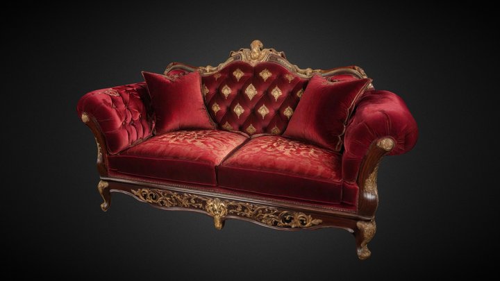 Luxurious royal sofa with pillows, two seats. 3D Model