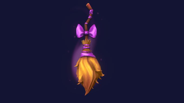 Stylized Low Poly Witch's Broomstick 3D Model