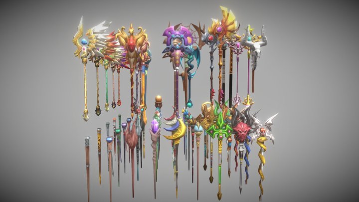 Cartoon Fantasy Staffs (+60) 3D Model
