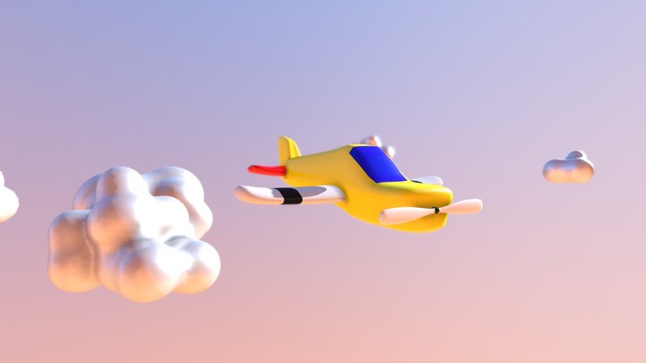 Cartoon Airplane with clouds 3D Model