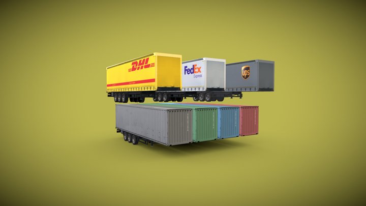 Semi trailers set Low-poly 3D Model