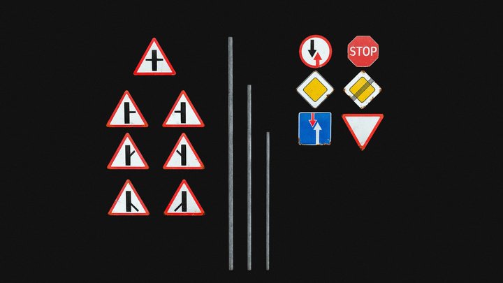 Modular Russian Road Signs Vol. 2: Priority Pack 3D Model