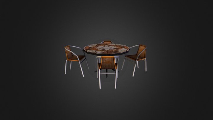 Low poly table with chairs 3D Model