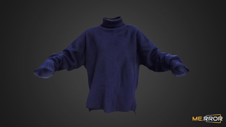 Navy Turtleneck Knitted Sweater 3D Model