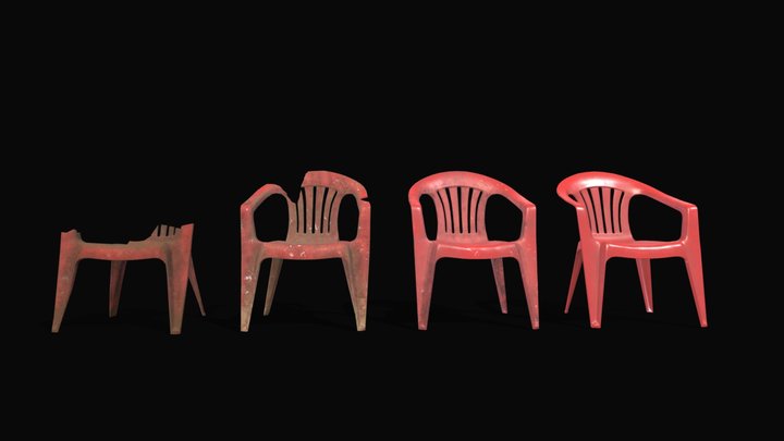 Indian Red Plastic Chair Set Game Ready Low poly 3D Model