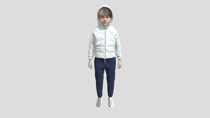 girls quilted jacket and denim pant 3D Model