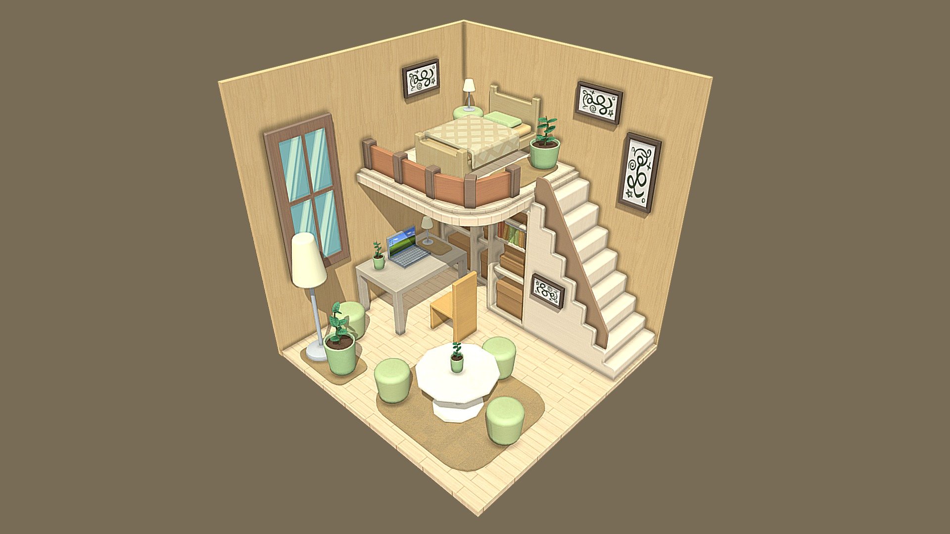 Beige Bedroom Scene 3D model by soapcaked [a58670c] Sketchfab
